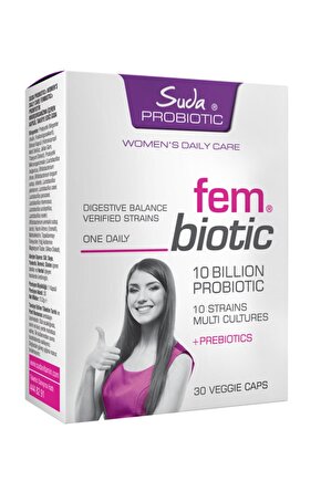 FemBiotic Kadınlara Özel Probiyotik+Prebiyotik,Vajinal Flora Desteği,Sindirim Sağlığı 30 Kapsül