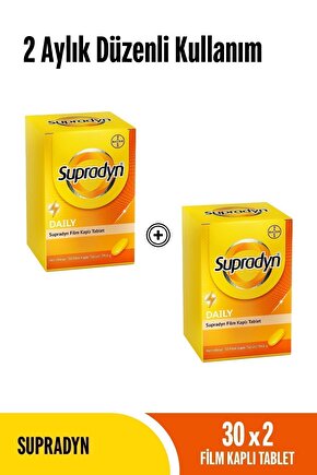 2 Aylık Düzenli Kullanım Paketi: 2x30 Daily Film Kaplı Tablet, Yetişkin Multivitamin - 60 Tablet