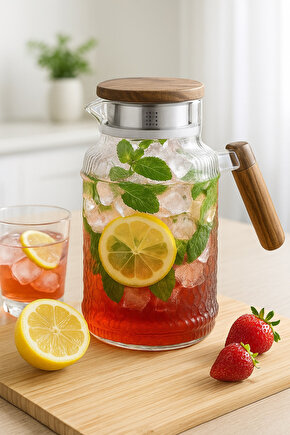 1.8 Litre Akasya Kapaklı Cam Sürahi – Isıya Dayanıklı & Şık Tasarım