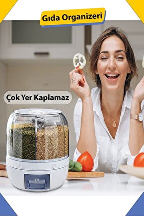 Çok Amaçlı 360° Dönebilen 6 Bölmeli Gıda Ve Kuru Bakliyat Organizeri Saklama Kabı BAKLİYAT ORGANİZER