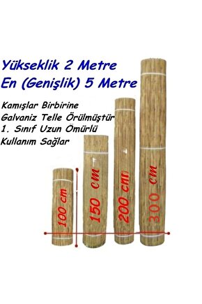 2x5 Metre Galvaniz Bakır Telli Hasır Kamış Bahçe Çiti Yükseklik 2 En 5 Metre