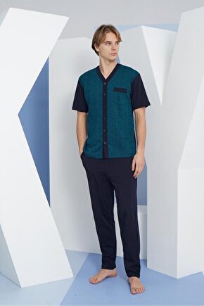 2205 Battal V.yaka Düğmeli Pijama Takım