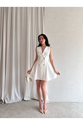 Kadın Kruvaze Yaka Düğmeli Mini Elbise