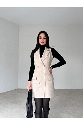 Yün Efekt Mini Yelek Elbise