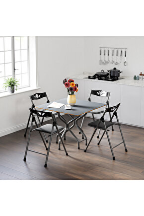 Katlanır Yemek Masası Masa Sandalye Takımı Füme Kare 1053