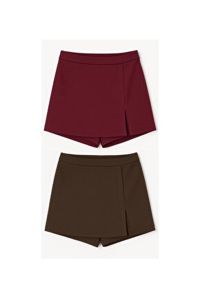 2li Yırtmaçlı Mini Şort Etek