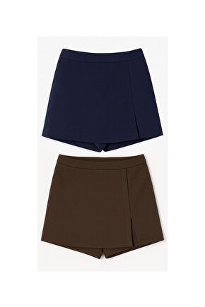 2li Yırtmaçlı Mini Şort Etek