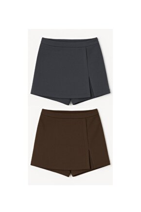 2li Yırtmaçlı Mini Şort Etek