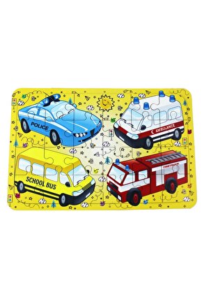 Ahşap Taşıtlar Puzzle - Bebekleri İçin Puzzle - Ahşap Yapboz Oyuncak - Oyuncak Yap-boz - 24 Parça Pu