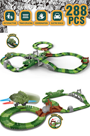 Dinosaur Tracks 288 Parça Dinozor Temalı Hareketli Raylar Full Set Dinozor Arabalı