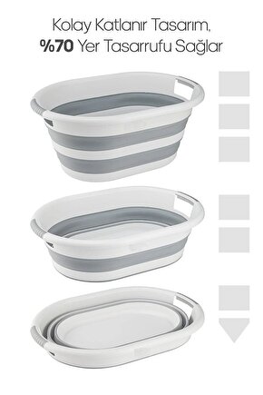 Gri Katlanır Çamaşır Sepeti (40 L.) - Katlanabilir Sepet - Çamaşırlık - Pratik Sepet 60 x 40 40 L P