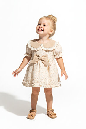 Kız Bebek Elbise Kız Çocuk Elbise Yakalı Doğum Günü Parti Düğün Özel Gün Uzun Kol Astarlı Çiçekli