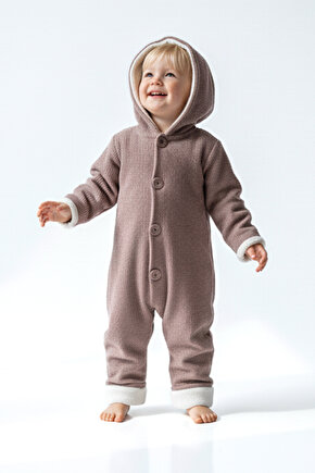 Kız Erkek Unisex Mevsimlik Çift Kat Kadife Ultrasoft Şapkalı Bebek Çocuk Uyku Tulumu Astronot Tulum