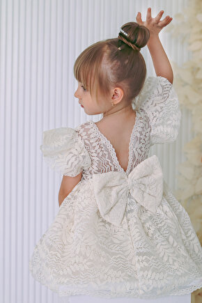 Kız Bebek Elbise Kız Çocuk Elbise Doğum Günü Parti Düğün Elbise Dantelli Kısa Kol Astarlı Elbise