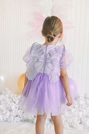 Kız Bebek Kız Çocuk Doğum Günü Parti Düğün Elbise Balonkol Kanatlı Tüllü Tütülü Tütü Astarlı