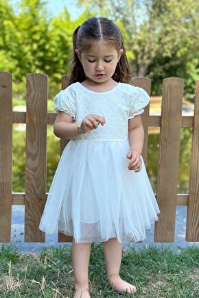 Kız Bebek Elbise Kız Çocuk Elbise Doğum Günü Parti Düğün Elbise Dantelli Kısa Kol Astarlı Elbise