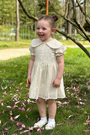 Kız Bebek Elbise Kız Çocuk Elbise Doğum Günü Parti Düğün Elbise Dantelli Kısa Kol Astarlı Elbise