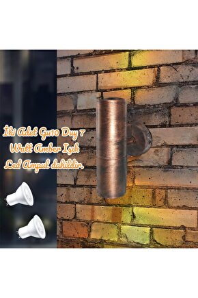 Bakır Eskitme 14 Watt Amber Işık Gu10 Duy Led Aplik Sarı Yaldız Armatür Bahçe Balkon Teras Apliği