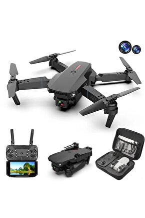 E88 DRONE 4K HD ÇİFT KAMERALI DRONE APP KONTROL WİFİ Lİ KATLANABİLİR QUATCOPTER X3 BATARYA Uyumlu