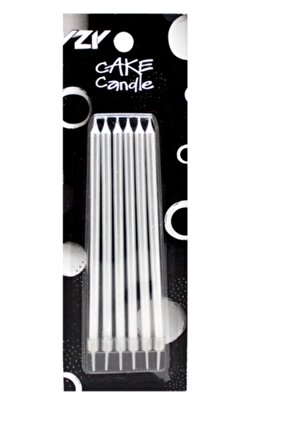 Gümüş Doğum Günü Mum Ve Altlıkları 14 Cm 6 Lı