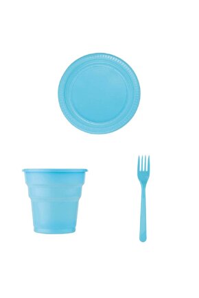 14 SÜS Mavi Çatal Bardak Tabak Set (25 Kişilik)