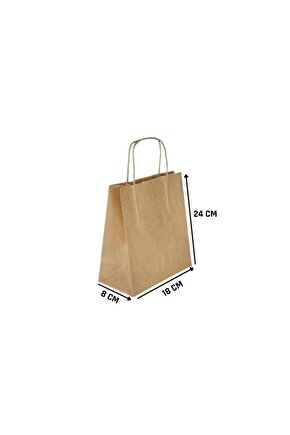 Kraft Kâğıt Poşet (18x8x24 Cm) Burgu Saplı Kâğıt Torba (100 Adet) Kâğıt Çanta