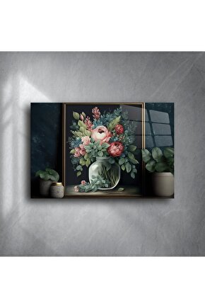 Romantik Çiçek Tablosu Cam Üzeri Baskı