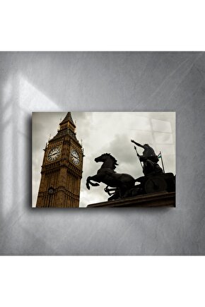 Londra Big Ben ve Boudica Heykeli Cam Tablo