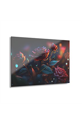 3D Boyutlu Gül Cam Tablo Duvar Dekoru 2
