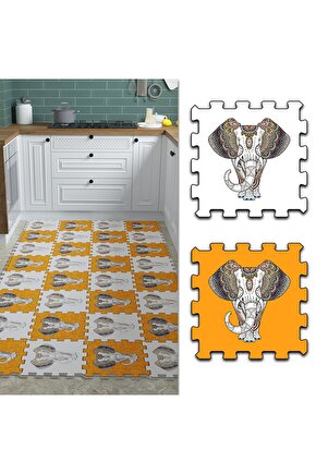 Turuncu Filli Yıkanabilir Mutfak Halısı Thm23 | Yapboz Halı | Puzzle Halı