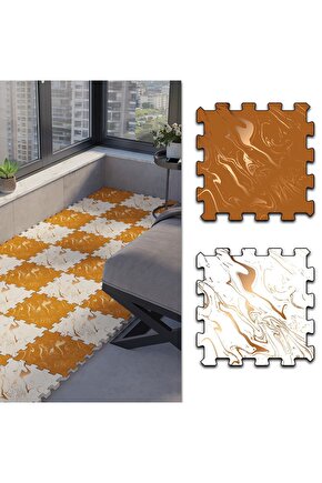 Turuncu Dekoratif Leke Tutmaz Balkon Halısı Thb33 | Yapboz Halı | Puzzle Halı