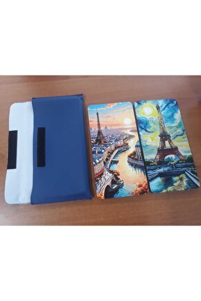 Mini Tavla Seyahat Tavla Cep Tavla 24x24 Özel Deri Kılıflı-EYFEL KULESİ