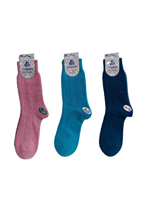3LÜ SET DİKİŞSİZ RENKLİ YÜN SOKET KADIN ÇORAP