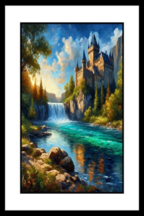 Şelale ve Manzara Digital Art ( ÇERÇEVESİZ - ÇERÇEVE YOKTUR ) ( ULTRA HD ) FOLYO AFİŞ - POSTER
