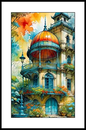 Sarı Kubbeli Ev Digital Art ( ÇERÇEVESİZ - ÇERÇEVE YOKTUR ) ( ULTRA HD ) FOLYO AFİŞ - POSTER