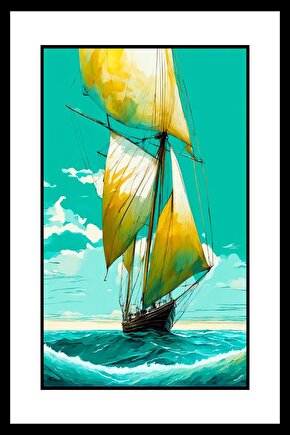 Dalgada Sarı Yelkenli Digital Art ( ÇERÇEVESİZ - ÇERÇEVE YOKTUR ) ( ULTRA HD ) FOLYO AFİŞ - POSTER