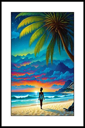 Sahildeki Kadın Digital Art ( ÇERÇEVESİZ - ÇERÇEVE YOKTUR ) ( ULTRA HD ) FOLYO AFİŞ - POSTER