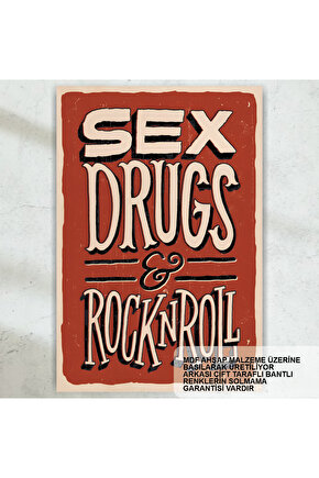 sex drugs rock n roll müzik ev dekorasyon tablo retro ahşap poster