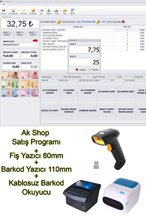 Barkod Satış Sistemi & Market Programı & Fiş Yazıcı 80mm & Barkod Yazıcı & Kablosuz Barkod Okuyucu