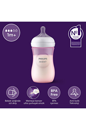SCY90311 Doğal Tepkili Pp Pembe Biberon 260ml 1+ay
