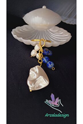 Dogal Taş Anahtarlik Barok Inci ve Lapis Lazuli Bolluk ve Bereket Enerjisi