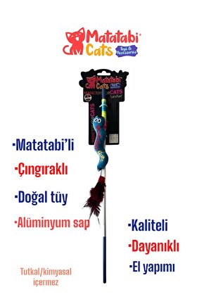 Al. Saplı Wormy Kedi Oltası, Sesli Peluş Kedi Oyuncaklı - Doğal Matatabi Içerikli
