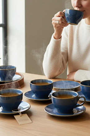 12 Parça 6 Kişilik Porselen Çay-Kahve-Cappucino Fincan Seti