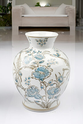 Dekoratif Seramik Vazo – Çiçek Desenli, 17x22,5 cm, Modern Ev Dekorasyonu İçin Şık Aksesuar