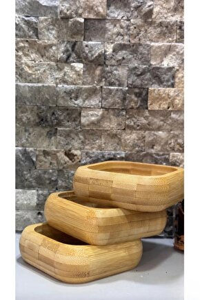 Premium 3lü Doğal Bambu Dekoratif Kahvaltılık Sunum ve Çerezlik Kase Seti Ahşap Dekoratif Sade Kase