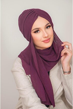 Koyu Bordo Kelebek Model Büzgülü Bone Şal