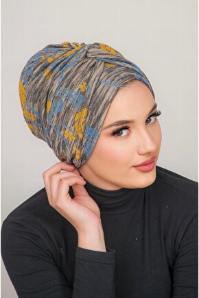 Gri Hardal Desen Burgu Detaylı Bone