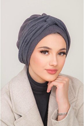 Füme Triko Burgu Detaylı Bone