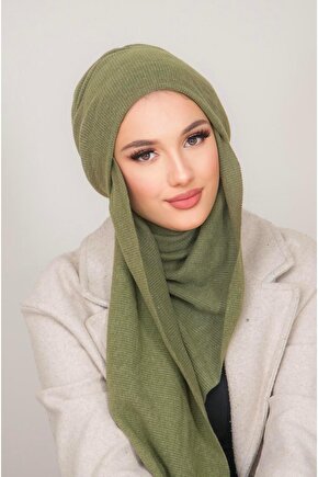 Haki Triko Kelebek Bone Şal