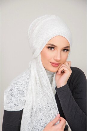 Beyaz Triko Kelebek Bone Şal